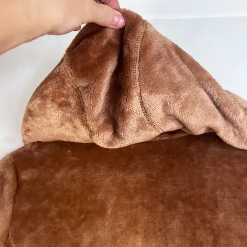 Gerry Brown Fuzzy Hooded Full Zip Sweater Jacket Zip Pockets Size Small