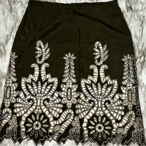 Alberto Makali Brown Cream Open Work Lace Mandala Boho Chic Statement Skirt
