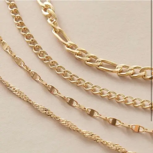 4 Piece Anklet Set Gold