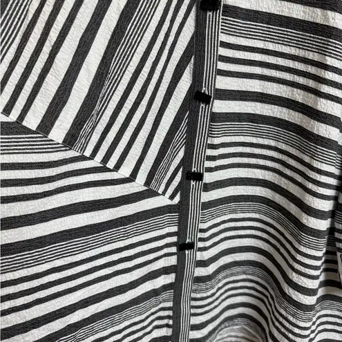 Ali Miles Women Sz XL Black White Stripe Minimalist Long Tunic Top Crinkle Artsy