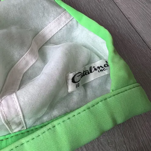 Catalina Vintage 70s  Swimsuit Neon Green Retro Pinup Style High Waist Bottoms 10