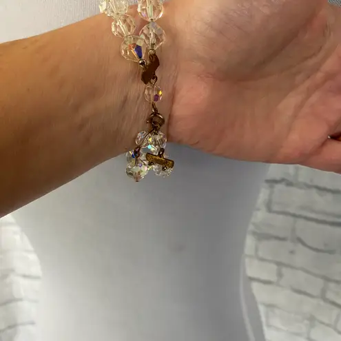 Jewelry necklace earrings and bracelet set Iridescent clear sparkle beads Silver