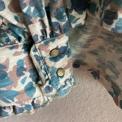 Democracy Long Cuffed Sleeve V-Neck Abstract Teal Multi Printed Knit Top XL