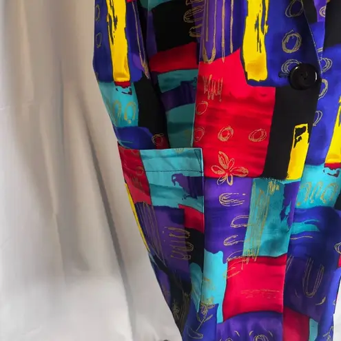 Bedford Fair Lifestyles Colorful Bold Maximal Abstract Tunic Blazer Cardigan MD Purple Size M