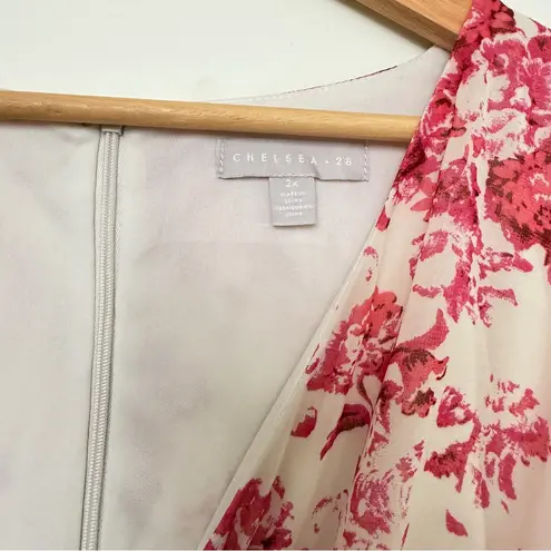 Chelsea28 Forget Me Not Floral Print Puff Sleeve Midi Dress in Beige and Pink