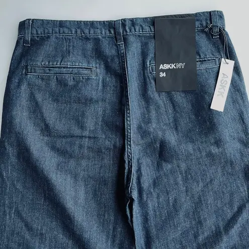 Askk NY Denim Trouser Wide Leg Indigo Linen Cotton Blue Size 34 NEW