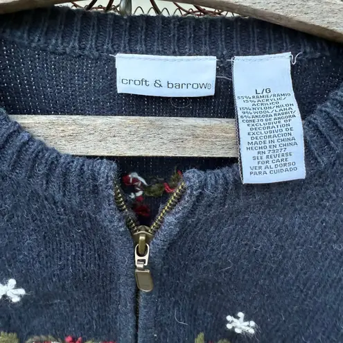 VTG 90s Croft & Barrow Blue Christmas Snowmen Farm Rustic Cabincore Cardigan LG