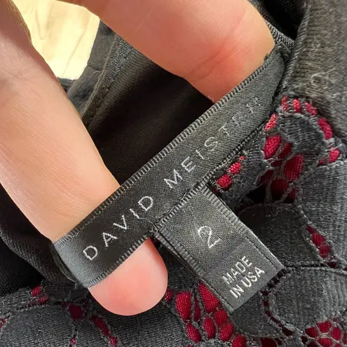 David Meister Black Red Lace A-Line Short Sleeve Dress Size 2