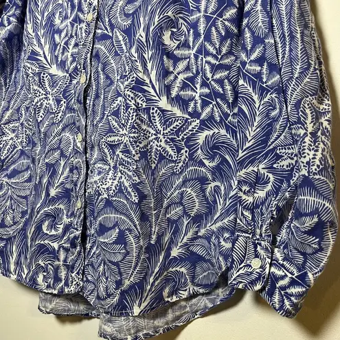J. McLaughlin 100% Linen Button Up Shirt Britt Blouse Navy Blue White Size XS