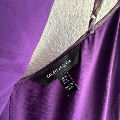 Karen Millen Purple Metallic Plisse Pleated Mini Dress Crisscross Straps Sz 6