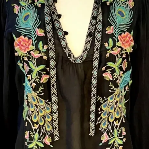 Johnny Was  heavily embroidered Quito Peacock Sable tunic NWT - Image 7