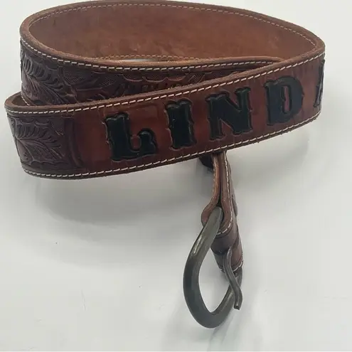 Linda Etched Western Belt Personalized Rawhide Leather Belt Brown