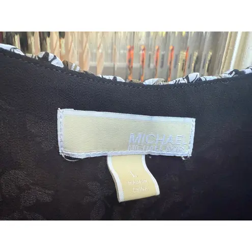 Michael Kors Midi Dress Butterfly Camo Black Green Floral Sleeveless Size Large