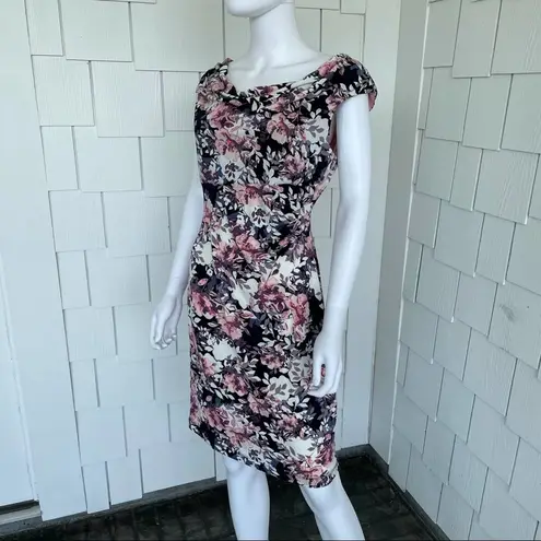 Connected Apparel Women's Pink Multi Floral Short Sleeve Cowl Neck Dress sz 6P