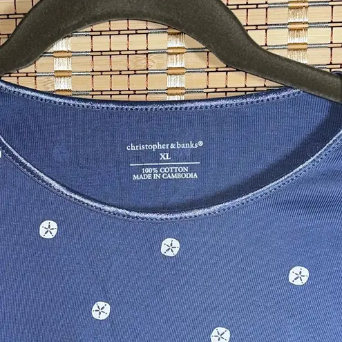 Christopher & Banks Christoper & Banks 3/4 Slv. Cornflower Bl. Tee with White Sand Dollar Print