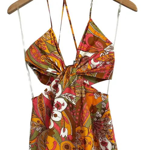 Gianni Bini NWT  Ruby Paisley V-Neck Sleeveless Mini Dress 70's Style Cutouts Sz0