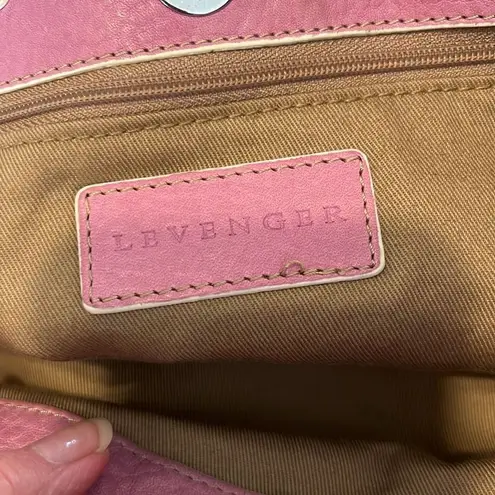 Levenger leather handbag satchel lavender with white piping clean inside EUC Purple - Image 2