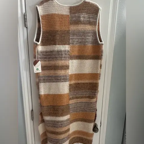 Kerisma Neo Long Vest Camel Multi Striped Knit Ombré Color Block Women’s S/M NWT