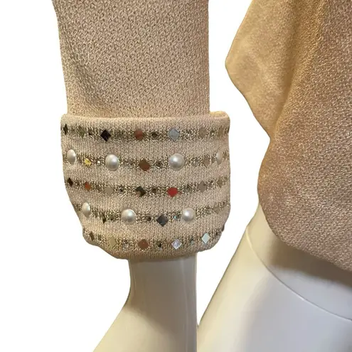 St. John Knit Cream Evening Jacket Rhinestone Pearl Size 8