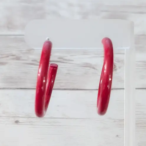 Vintage Stud Earrings Red Large Hoops 1 & 5/8" Statement Retro