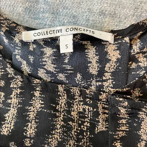 Collective Concepts Brown Black Abstract Pleated Sleeveless Blouse Small - Image 9