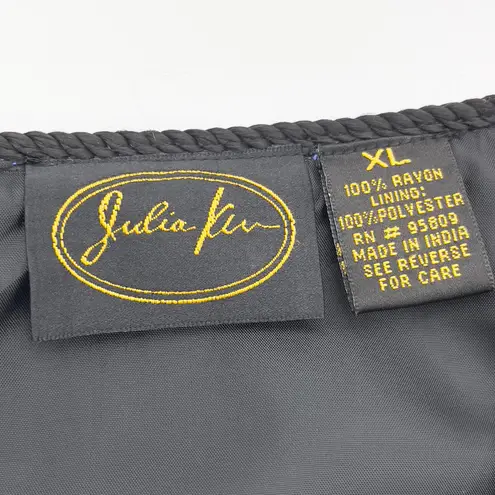 Julia Lin Women Embroidered Jacket XL Boho Artsy Patchwork Glass Button Unique Blue