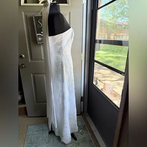 Alfred Angelo Y2K strapless lace overlay wedding dress with maxi pearl bow veil