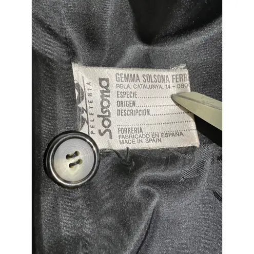 Peletaria Solsona Spain Black Leather Jacket Western Style Button Front Size 42