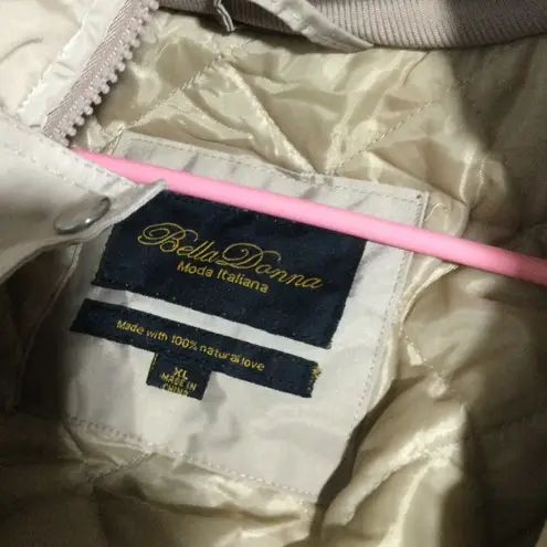 Bella Donna Moda Italiana Beige Quilted Lined Parka Jacket with Faux Fur Hood XL Tan