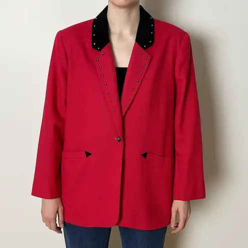 Vintage Saddle Ridge Vintage Western Red Studded Blazer M Black Suede Collar Size M