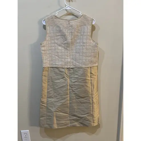 Lafayette 148 Dupioni Silk Blend Dress Golden Sheath Shift Size Medium Cocktail Gold
