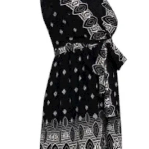 Anna Sui for Target 100% Silk Black White Geometric Wrap Tunic Mini Dress S boho