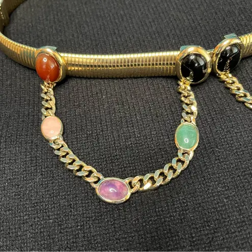 Judith Leiber Gold Semi Precious Stones Chain Belt Vintage 90s Accordian Stretch