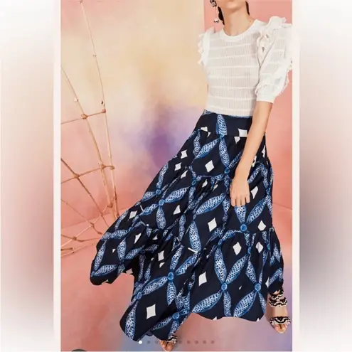 Ulla Johnson Eiko Skirt Indigo Size 2 Diamond Shibori Print Cotton Poplin Blue - Image 3
