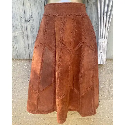 30" Waist, Size M//Vintage 70s Brown Suede and Crochet Vest Skirt Western Set Size M