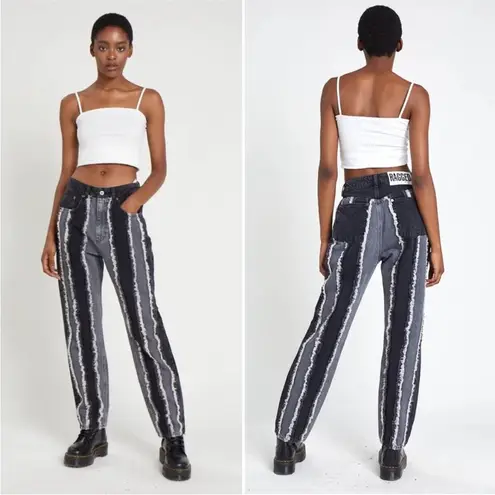 The Ragged Priest Vertical Frayed Black & Gray High Waisted Mom Jeans Size 26