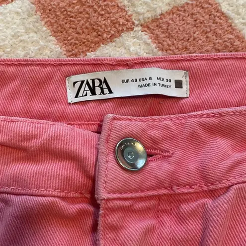 ZARA  Pink High Waisted Straight Leg Crop Jeans