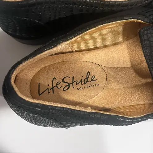 Life Stride Women’s Lolly Slip-On Loafer Black Croc Size 5M Chic Comfort Flats 🔥