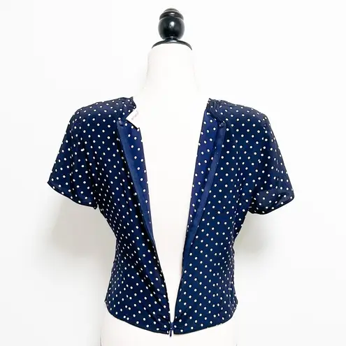 Emanuel Ungaro Vintage Silk Blue Ivory Polka Dot Crepe Wrap Short Sleeve Blouse Size undefined