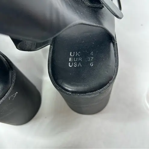New faux leather Black Chunky Platform Sandals 6 Silver Buckles