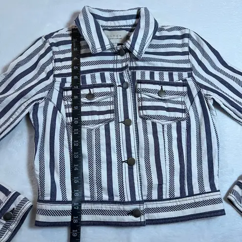 Hinge Stripe Cropped Soft Fabric Denim Jacket Size Small Coastal Nautical Casual