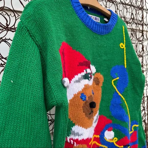 Vintage 90s Bravo teddy bear ugly Christmas knit sweater