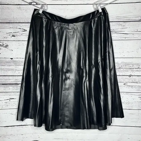 Ashley Stewart NWT Sz 18 Black Faux Leather Elastic Waistband A-Line Midi Skirt