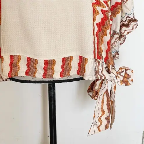 Unique spectrum Blouse Kimono Sleeve Side Tie Boho Southwestern Tribal Sz Large