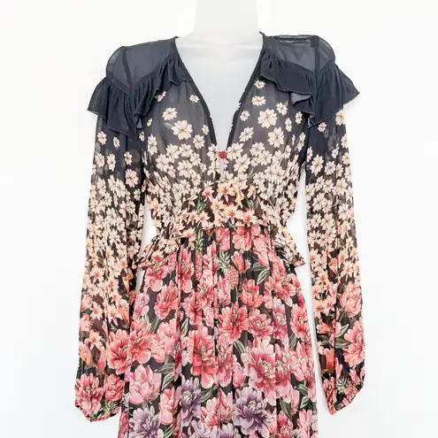 Farm Rio Farm Rio Womens Dress Sz S Rainbow Garden Maxi Sheer Fairy Grunge Dark Romantic