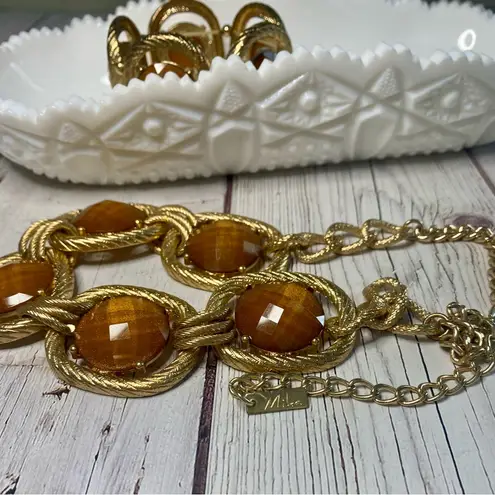 Vintage Mika Gold And Amber Colored Statement Necklace and Bracelet Set