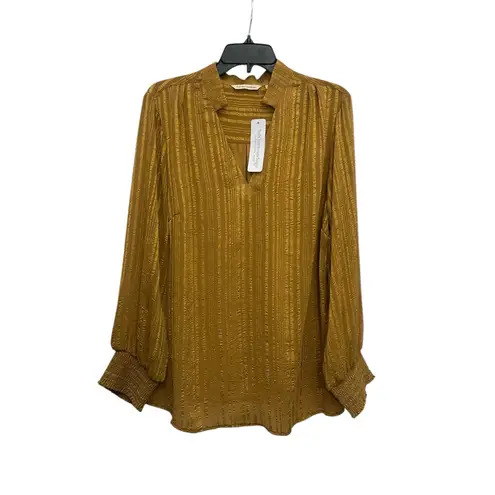 Soft Surroundings Jocelyn Top Size 1X In Golden Sand Striped Crinkle Popover NWT