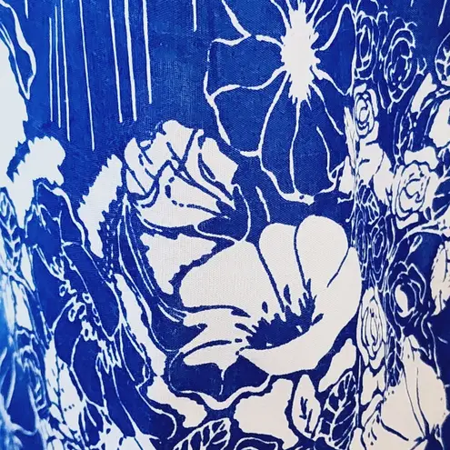 Mixit Blue White Striped Floral Border Capris Size 8