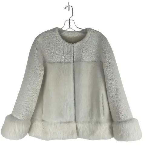 Loro Piana Collarless Fur Jacket White Lambskin Reversible Size 46 Large