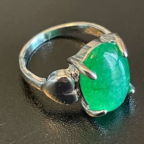 Green jade S925 silver ring size 5.5